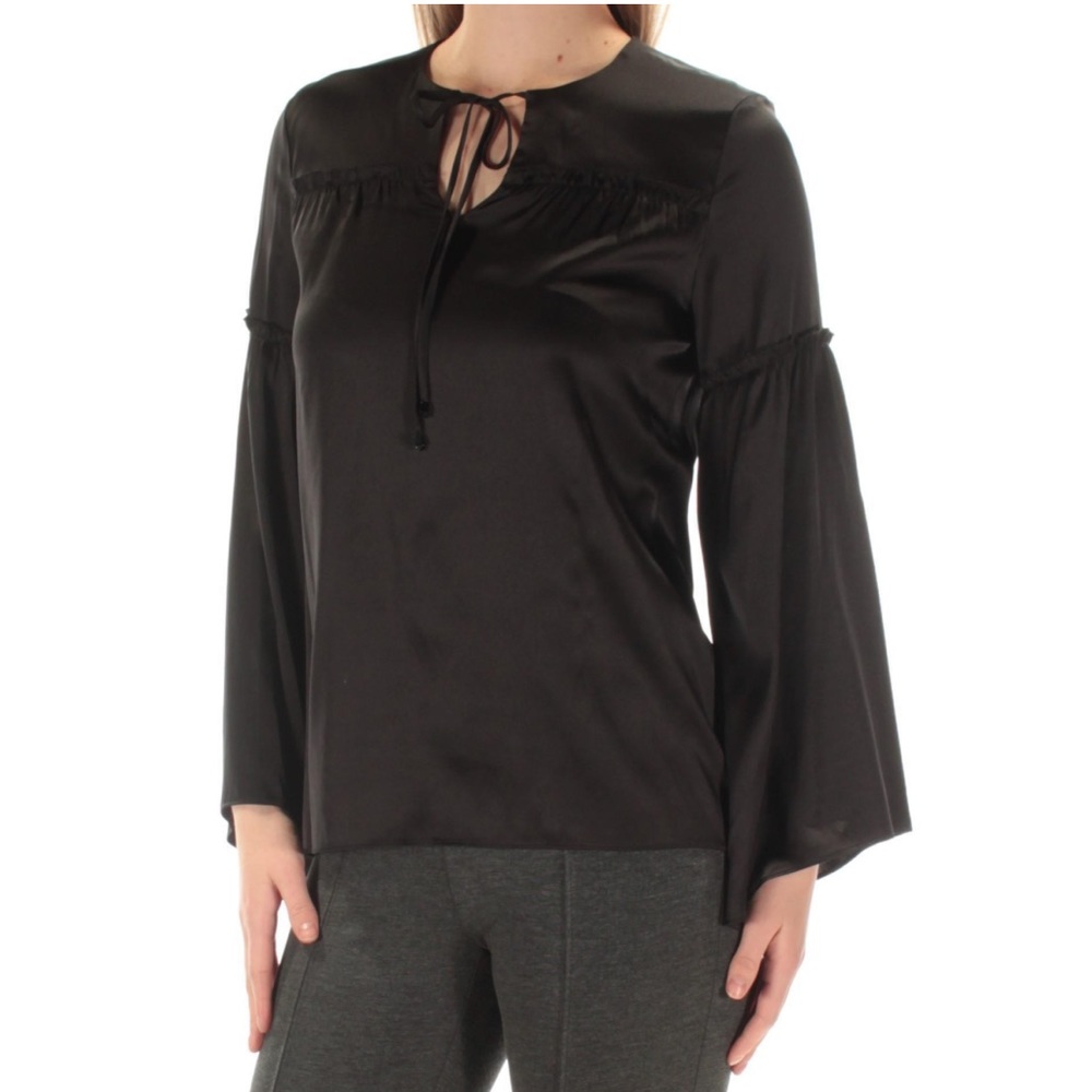 CATHERINE MALANDRINO Women's Bell Sleeve Black Blouse Shirt Size XS